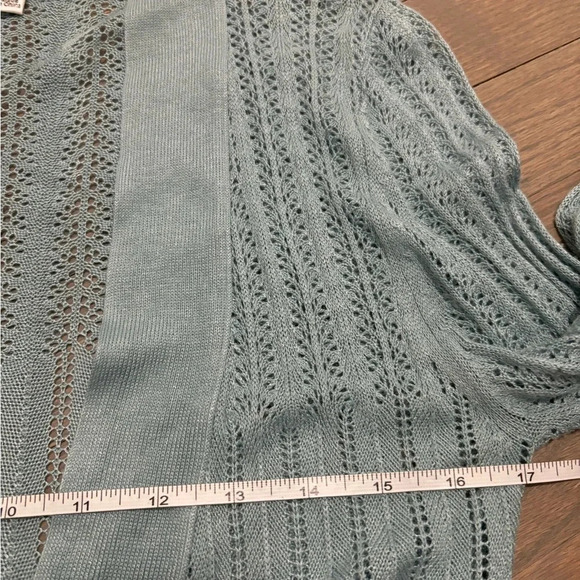 Cabi Dresden Light Blue Pointelle Knit Sweater Cardigan Duster. Medium #813 - Picture 6 of 8